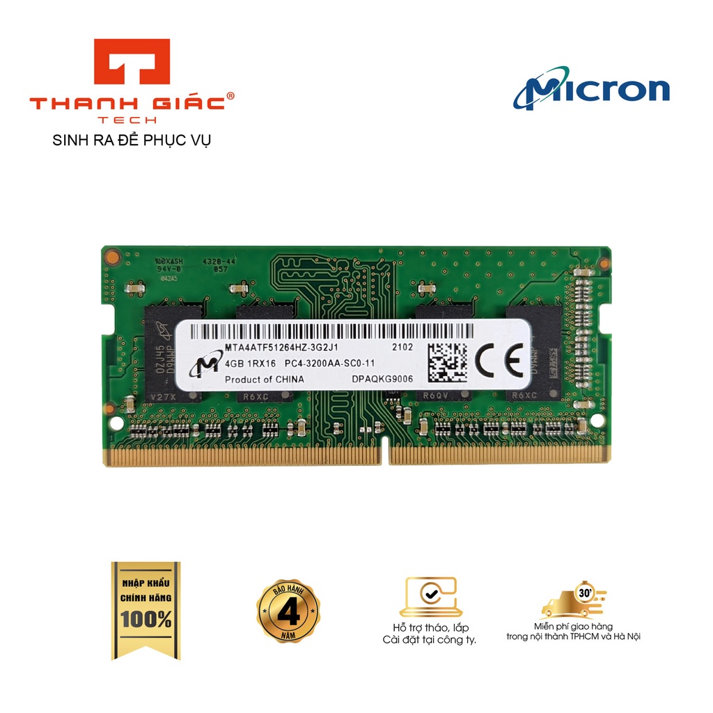 Ram Laptop DDR4 Micron 4GB Bus 3200-Chính hãng mới 100%,Bảo hành 48 tháng 1 Đổi 1