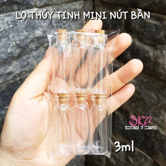 Set 6 LỌ THỦY TINH MINI NÚT BẦN 1ml/2ml/3ml