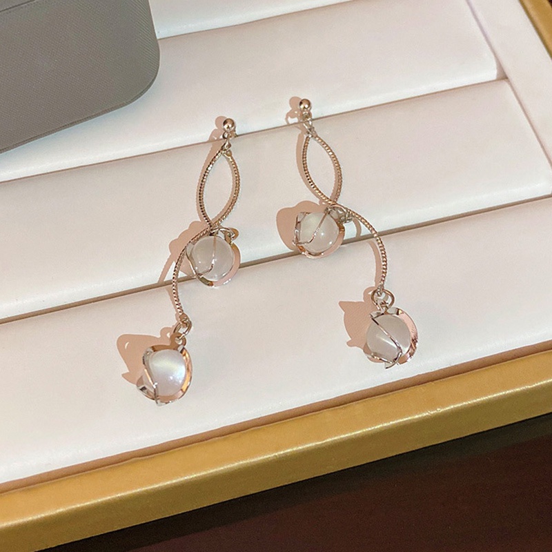Bông Tai Dáng Dài Đính Đá Opal Thời Trang Retro Hàn Quốc Cao Cấp