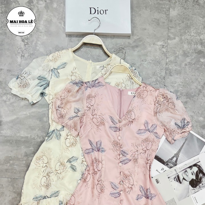 Váy đầm hoa vải tơ cổ V 👗𝐌𝐀̂̃𝐔 𝐇𝐎𝐓 𝐍𝐇𝐀̂́𝐓👗Thời trang nữ đi dạo đi chơi đi biển cao cấp Full size S M L