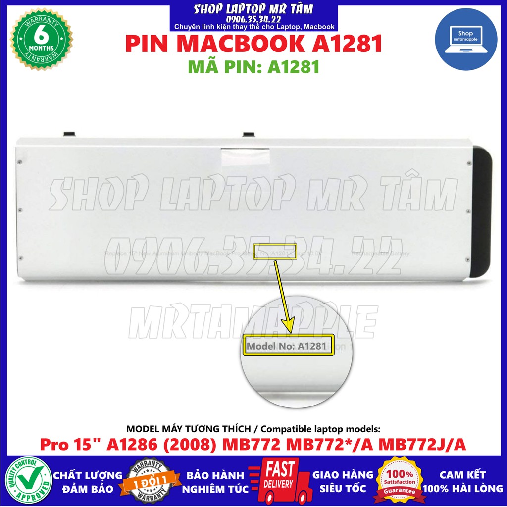 Pin MACBOOK A1281 (ZIN) - 6 CELL - Pro 15&quot; A1286 (2008) MB772 MB772*/A MB772J/A