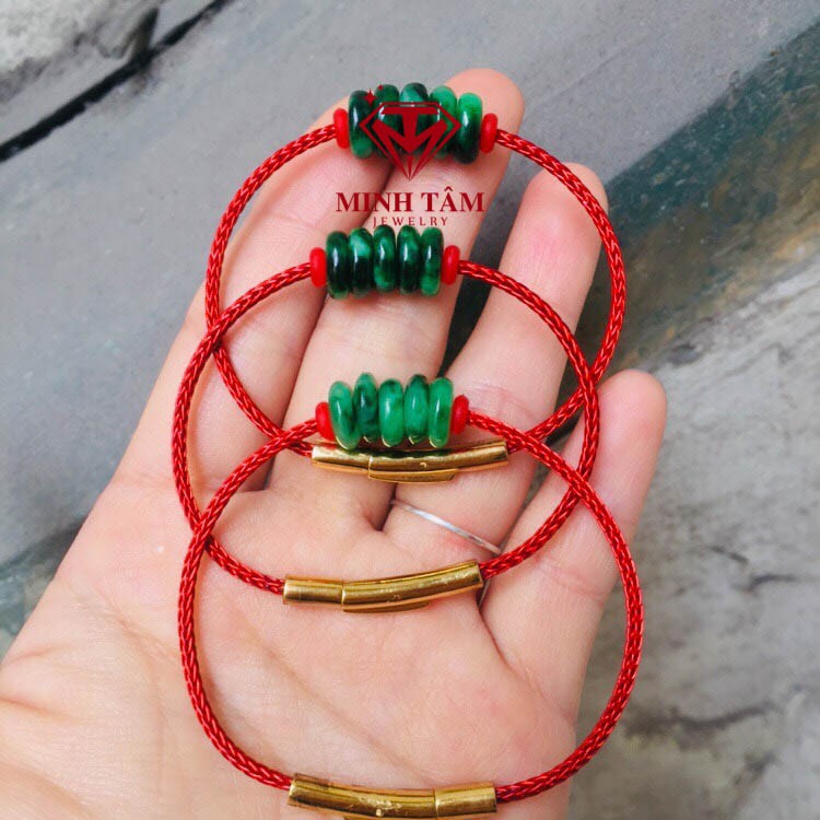 Vòng tay đồng điếu ngọc sơn thủy,Đồng điếu ngọc sơn thủy mix dây cước kim loại-Minh Tâm Jewelry