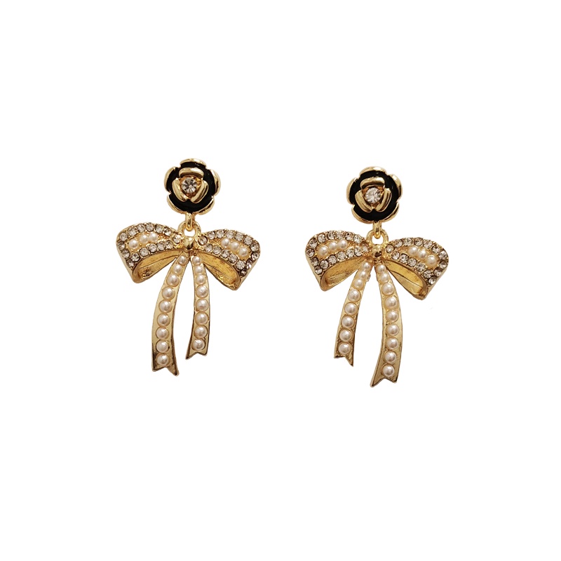 Bông Tai Mạ Bạc 925 Hình Nơ Đính Ngọc Trai Giả Dễ Phối Đồ