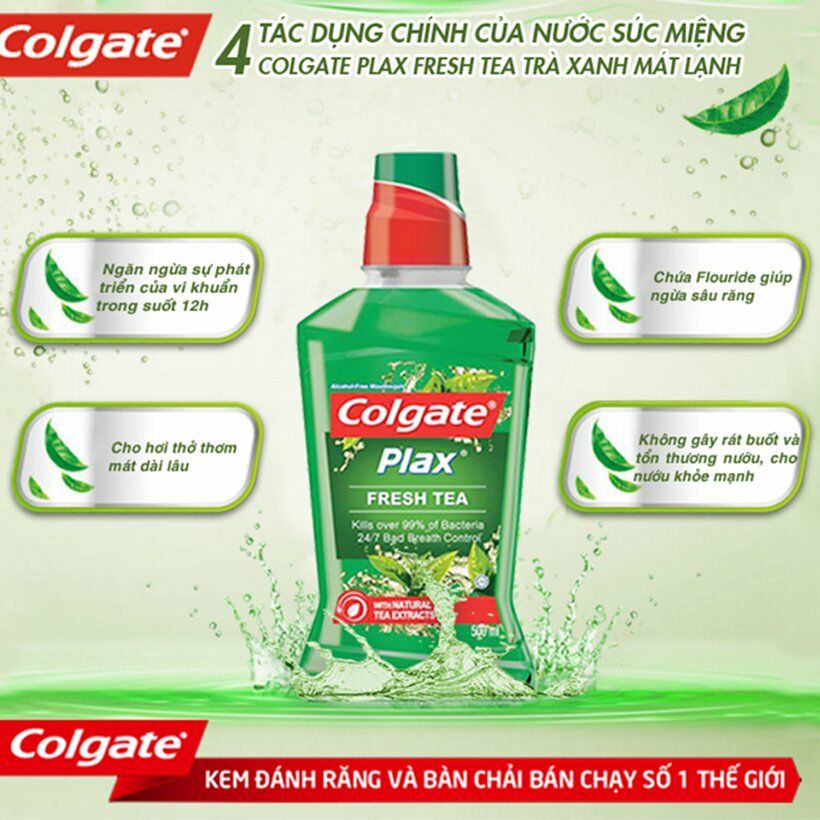 Nước súc miệng Colgate Plax Bạc Hà 500ml/chai + Ly nhựa có nắp Colgate Plax