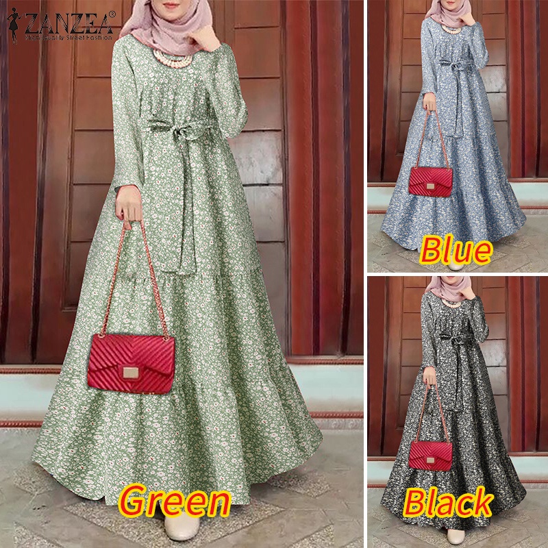 Zanzea Đầm Hoa Thắt Nơ Eo Phong Cách Hồi Giáo Thời Trang Cho Nữ
