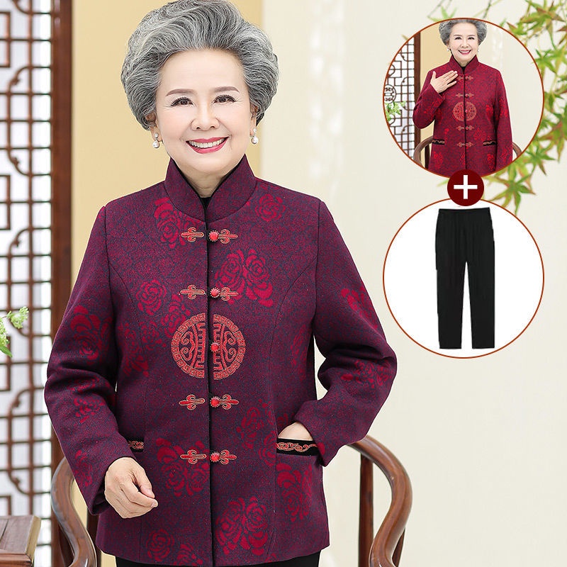 Phụ nữ trung niên và cao tuổi áo khoác Tang phù hợp với người già 70 quần ông mùa xuân nịt len ​​bà nội