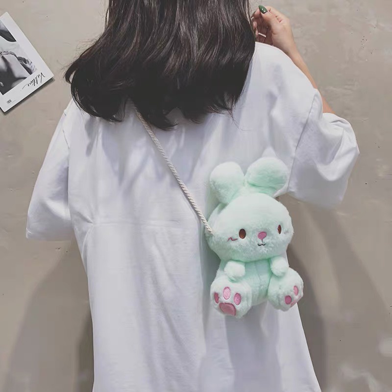 Túi Đeo Chéo Hình Thỏ Nhồi Bông Phong Cách Hoạt Hình Siêu Đáng Yêu, Dễ Thương