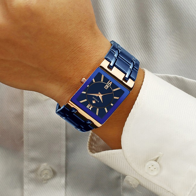 Đồng Hồ Quartz WWOOR Relojes Hombre Mặt Vuông Chất Liệu Thép Không Gỉ Chống Thấm Nước 8858