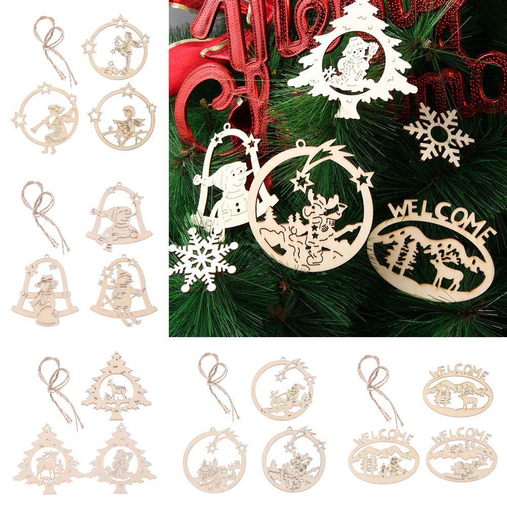 Set 3 Phụ Kiện Treo Trang Trí Cây Thông Giáng Sinh Bằng Gỗ Hình Thiên Thần &amp; Nai Sừng Tấm DIY
