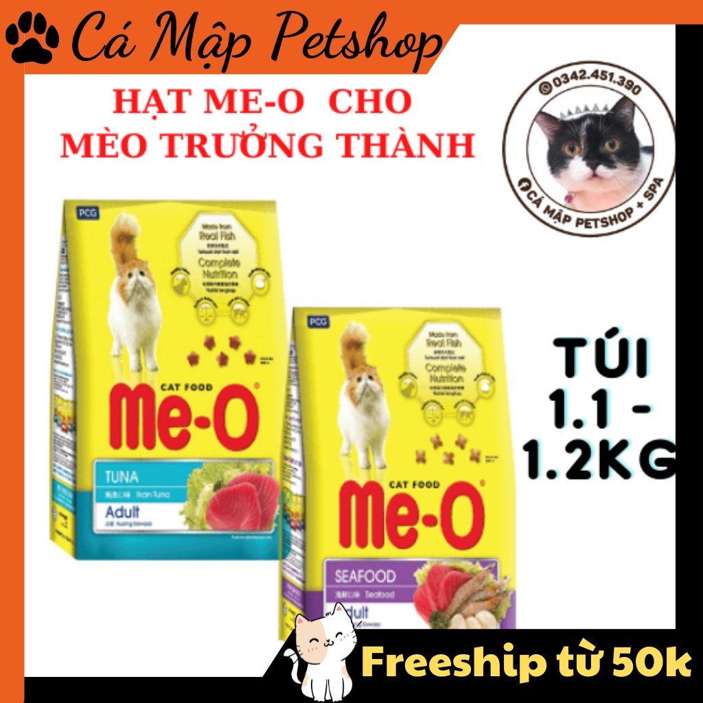 Hạt cho mèo Me-o nhiều vị, Hạt cho mèo trưởng thành túi 1.2kg