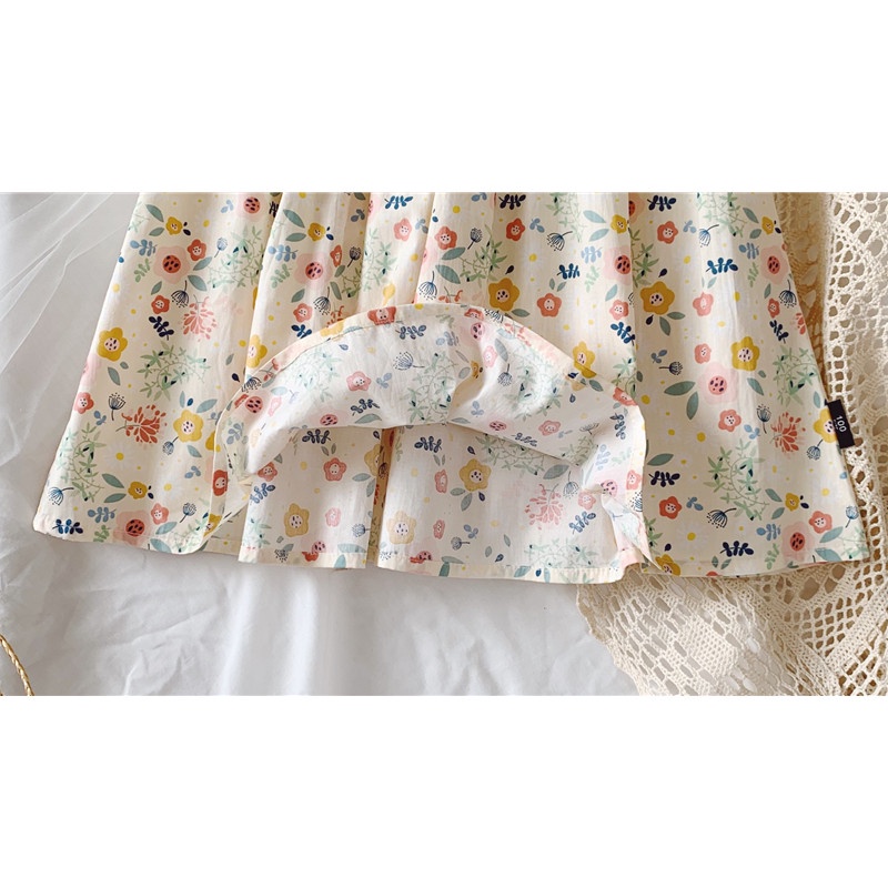 Đầm Công Chúa Tay Ngắn Bằng Vải Cotton In Hoa Thời Trang Dễ Thương Dành Cho Bé Gái