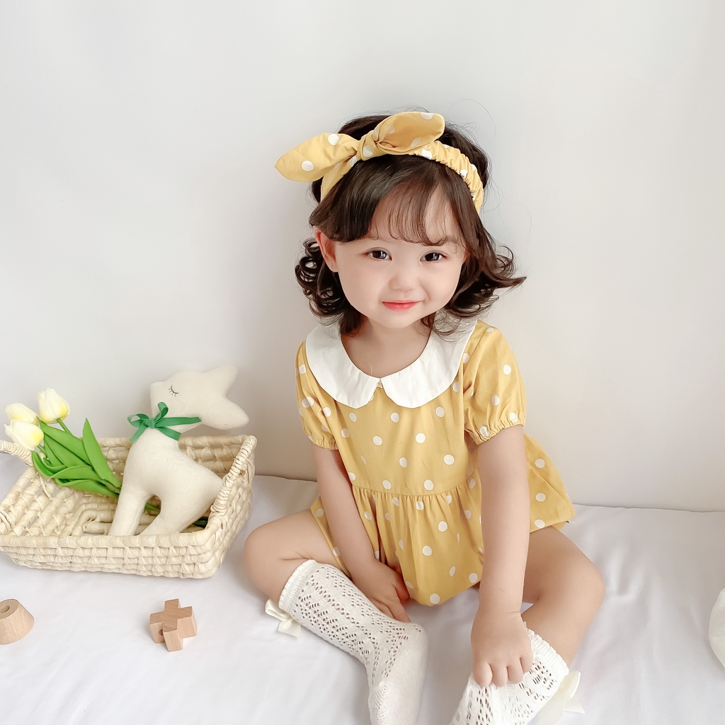 Áo Liền Quần Tay Cánh Tiên Hoạ Tiết Chấm Bi Phong Cách Hàn Quốc 2021 Dành Cho Bé