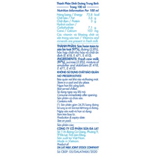 SỮA TIỆT TRÙNG DALAT MILK 180ML *48
