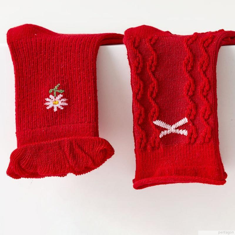 Set 5 đôi tất cotton mềm mại thoáng khí in họa tiết hoa và ca rô xinh xắn cho bé gái 1-12 tuổi