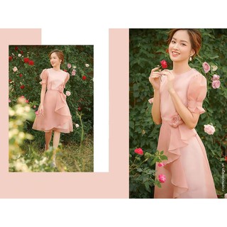 Đầm tơ organza gài bông - CAC0421