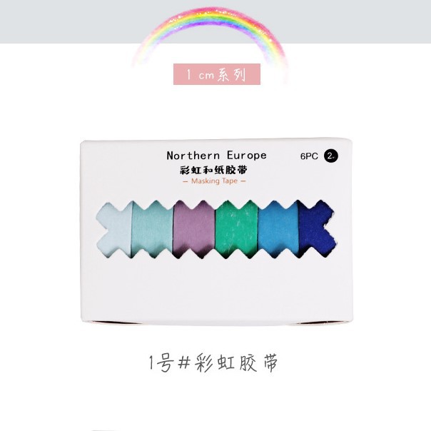 Hộp 06 băng keo giấy Washi tape Pison, băng dính trang trí sổ butllet journal – BK001 – 1 bộ