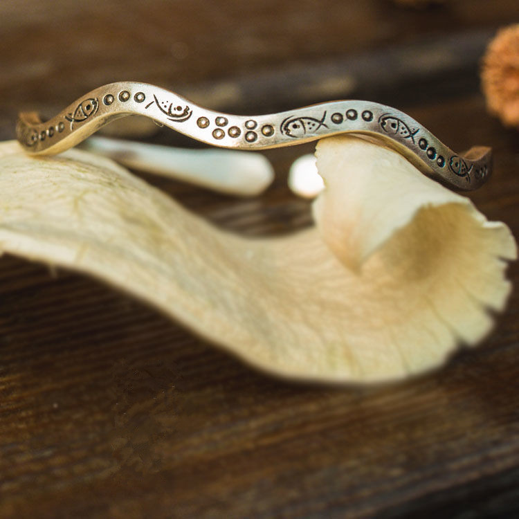 Love❤jewellery,Thai Handmade S999 Silver Bracelet, Adjustable, Antique Carved Fish Bracelet