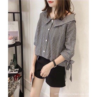 Áo sơ mi kiểu phối chun nơ BA132