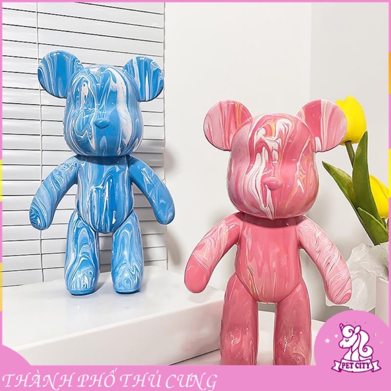 Set Gấu Bearbrick handmade màu loang tự đổ sơn size 23 cm