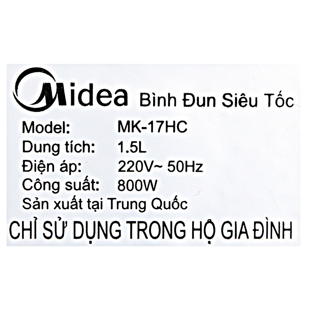 [Mã ELHADEV giảm 4% đơn 300K] Bình đun siêu tốc Midea 1.5 lít MK-17HC