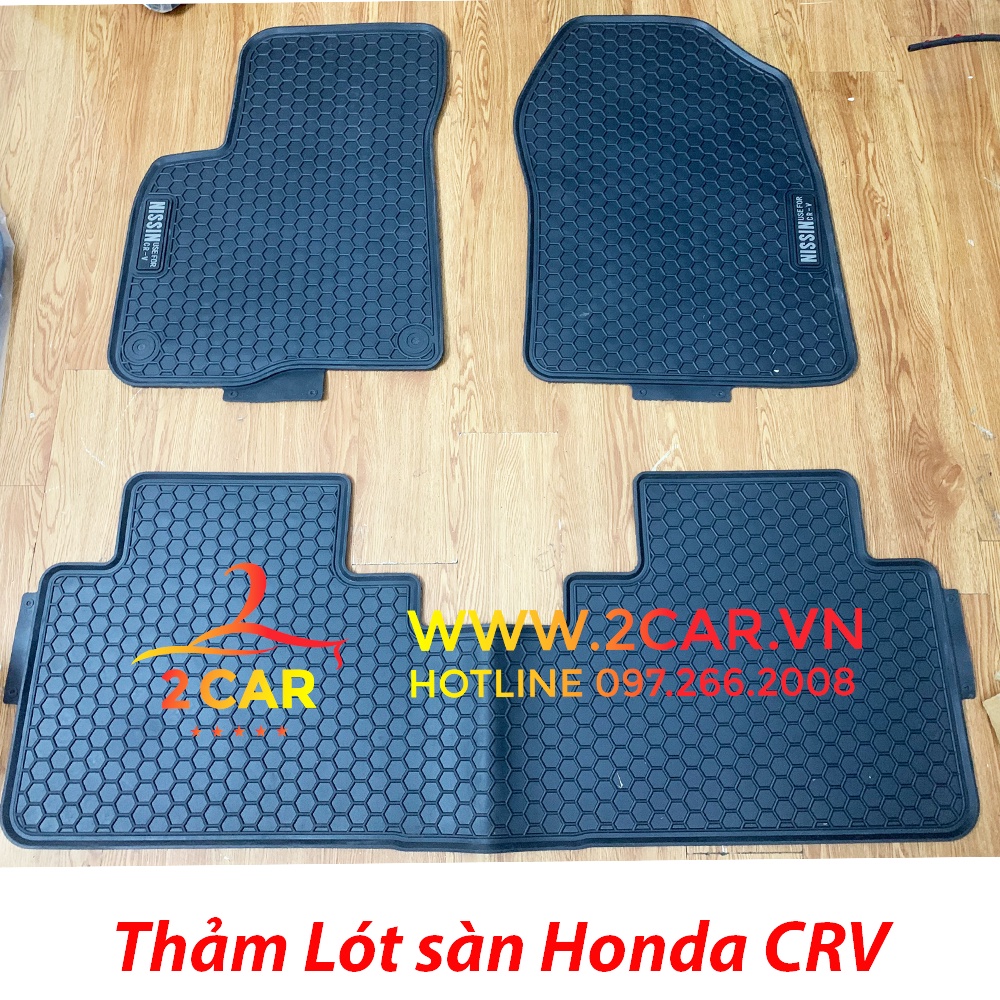 Thảm lót sàn cao su xe Honda CRV 2014 - 2022, 2023 không mùi, dễ vệ sinh - Mẫu tổ ong NISSIN chữ trắng