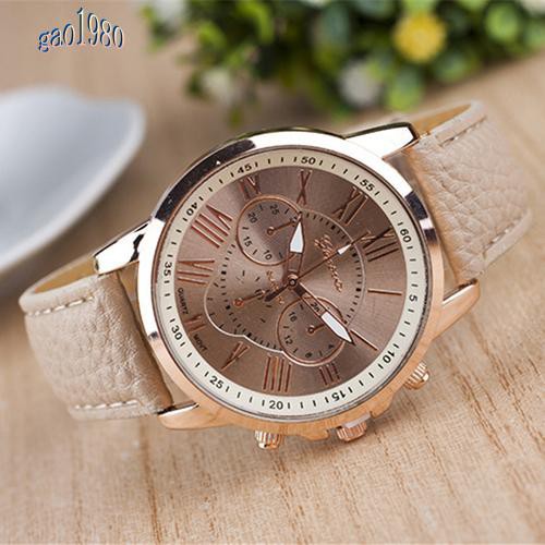 GAO_Lady's Fashion Geneva Roman Numerals Faux Leather Band Quartz Wrist Watch