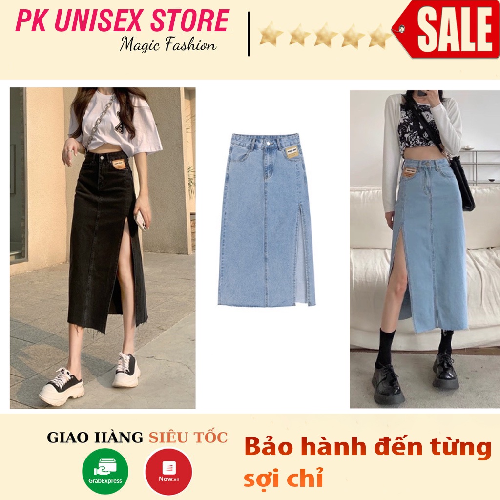 Chân Váy Bò Dáng Ôm Xẻ Vạt Dáng Dài 2 Màu