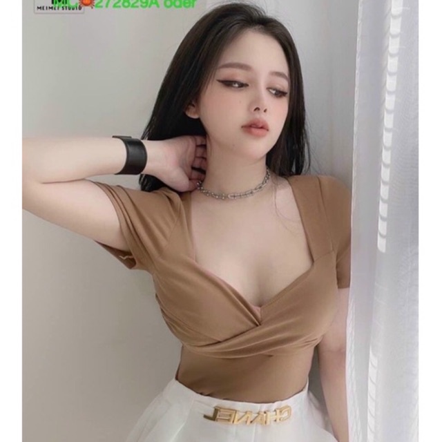 Áo kiểu thun borip xoắn ngực siêu đẹp Hình thật trải sàn shop tự chụp