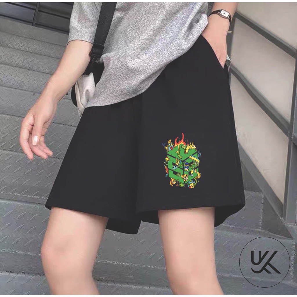 QUẦN SHORT SWE CARTOON Nam Nữ, chất thun Poly 2 da, đùi thể thao, cộc ngắn form rộng unisex