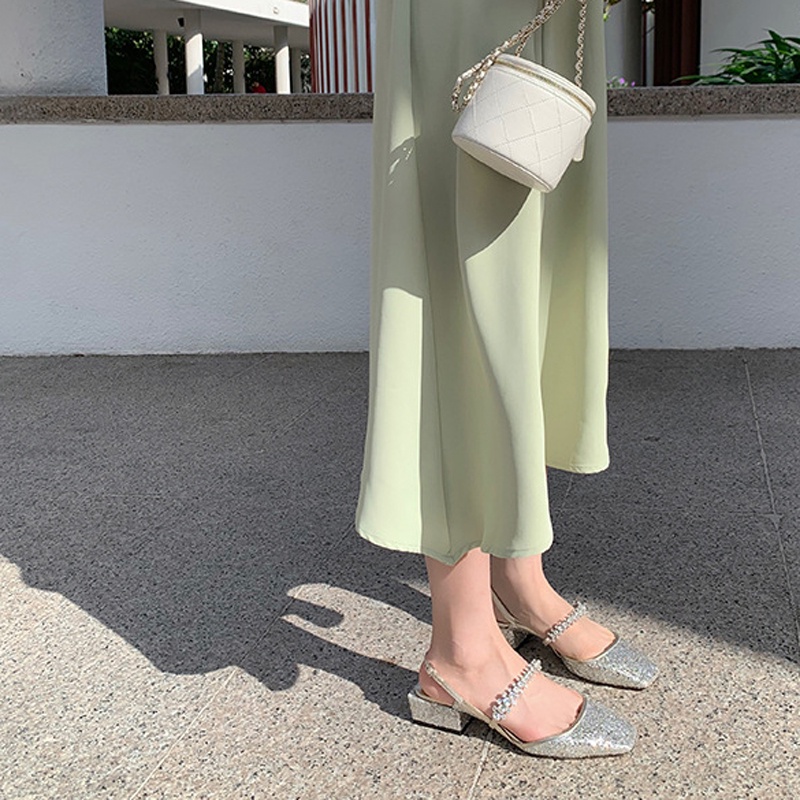 Giày cao gót IELGY mũi vuông quai đính đá hở phía sau thời trang dành cho nữ