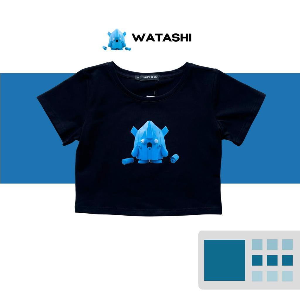 YU CHERRY | Áo thun nữ croptop cotton 4 chiều tay ngắn Water Elemental Print Tee YP003