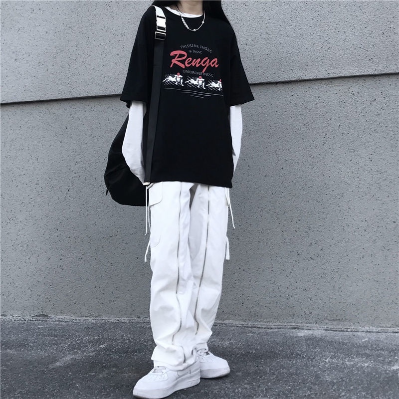 Áo Thun Tay Dài Giả Hai Lớp Phong Cách harajuku Hàn Quốc Cho Nữ