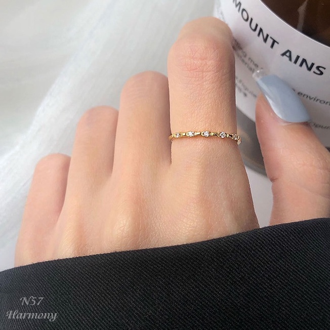 Nhẫn nữ bạc 925 cao cấp mạ vàng sóng đan đính đá nữ tính, xinh xắn, sang chảnh Gemma | HARMONY ACCESSORIES N57