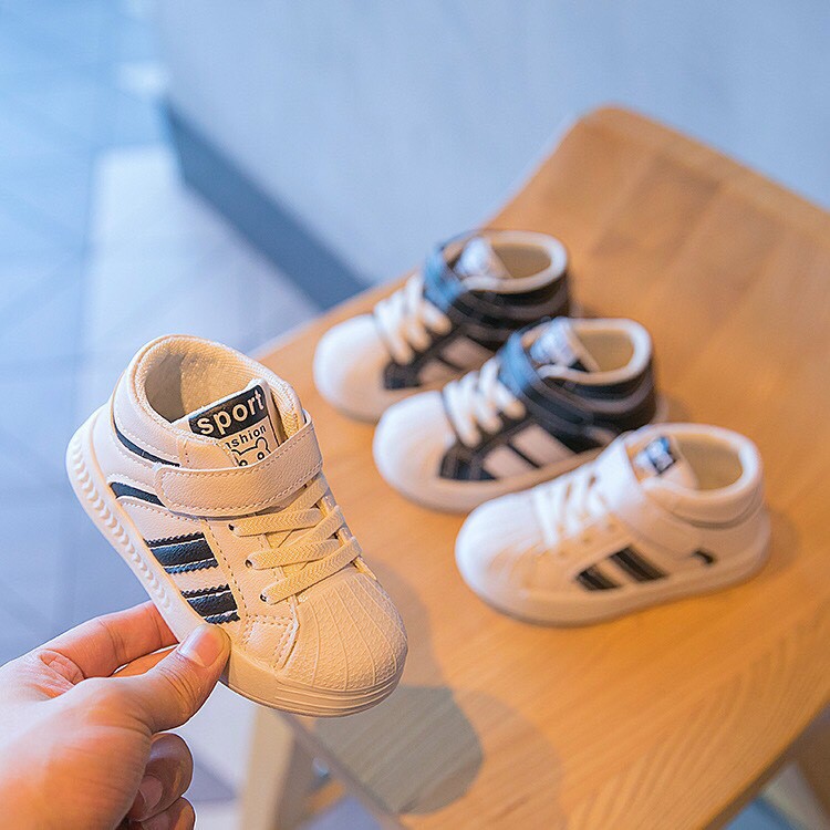 [Full box] Giày cho bé trai fashion 2021 - giày cao cổ sport 2 vạch quai dán cho bé cực cool ngầu