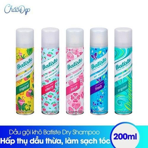 Dầu gội đầu khô Batiste Dry Shampoo, UK (200ml) giúp tóc sạch bồng bềnh nhanh chóng tiện lợi