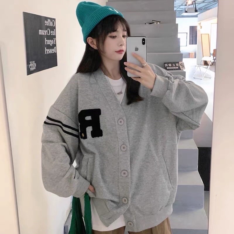 [ kèm Ảnh Thật] Áo Khoác Cardigan chữ R Phong Cách Hàn Xẻng Chất Vải Nỉ Dày [Có Ảnh Áo Thật]