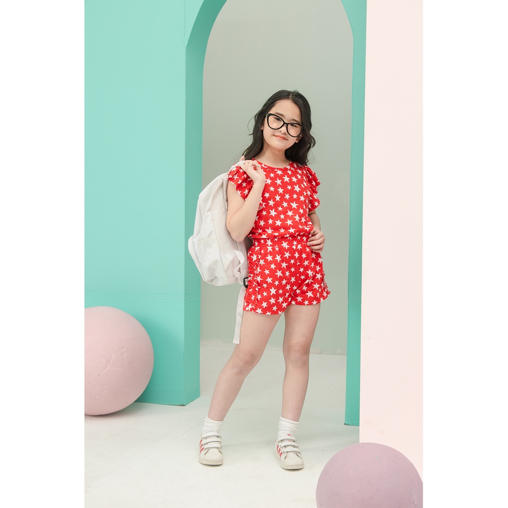Bộ Jumpsuit bé gái thiết kế Jookyli họa tiết đỏ, vải voan cao cấp, mềm mại 95G0888