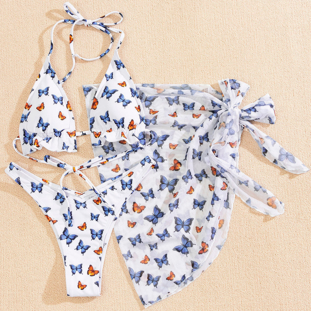 Trang phục bikini 3 mảnh in hình bướm thời trang gợi cảm cho nữ | BigBuy360 - bigbuy360.vn