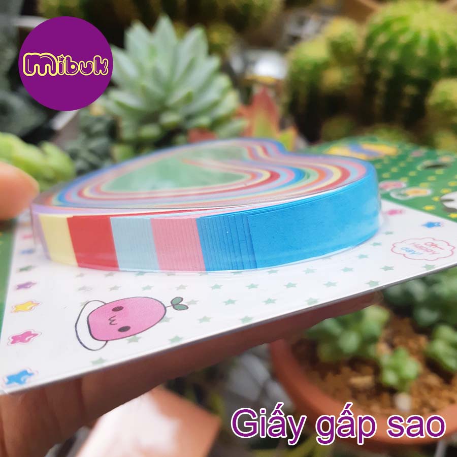 Giấy gấp sao nhiều màu, giấy tốt, vỉ hình trái tim