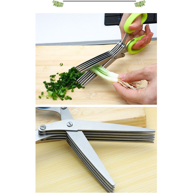 Kéo Inox Nhiều Lưỡi Cắt Nhỏ Hành Lá, Cắt Đồ Ăn 5 Lưỡi Thông Minh, Siêu Nhanh