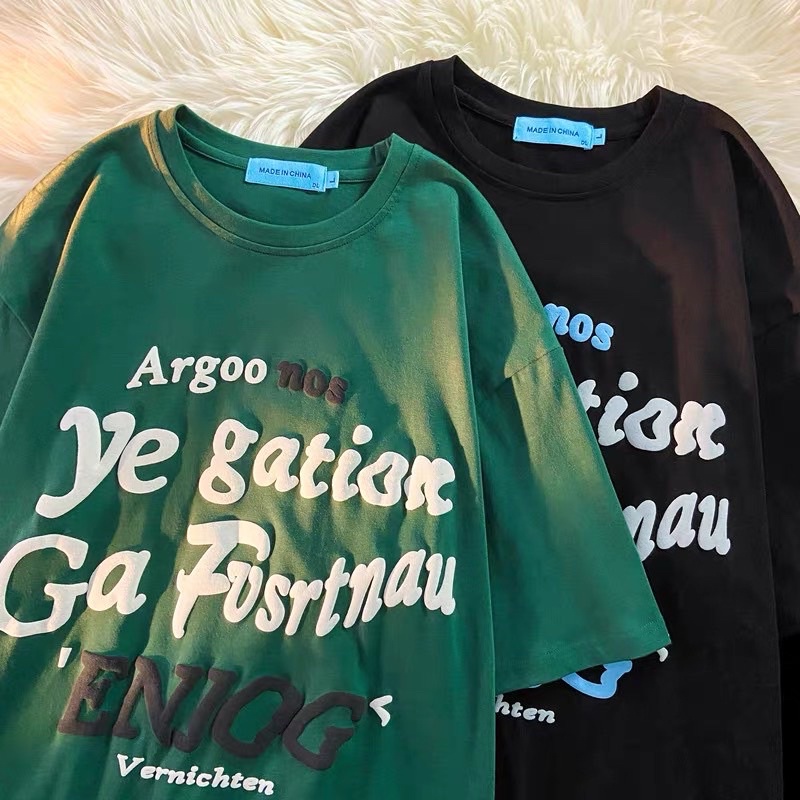 Áo Thun Tay Lỡ Unisex chữ in nổi ARGOO màu ĐEN/NÂU/XANH LÁ  /Nam nữ unisex/ Áo phông cổ tròn form rộng Jaystoree