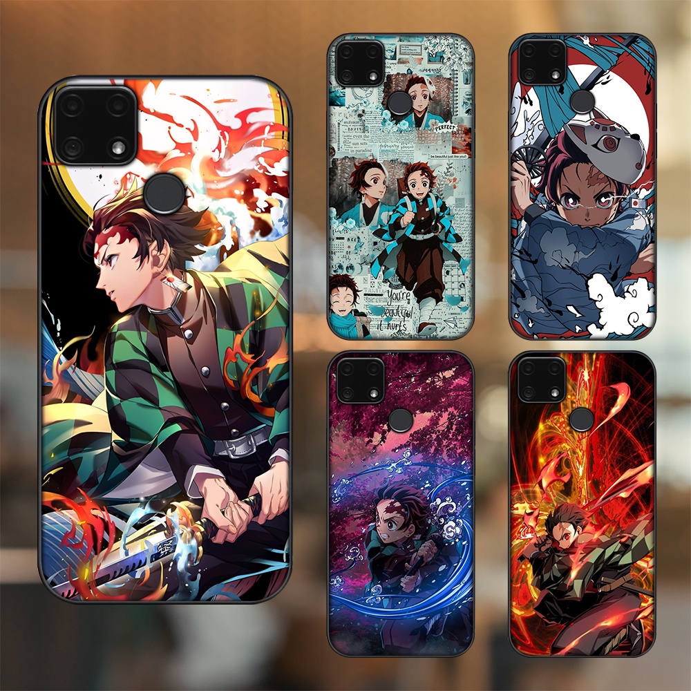 Ốp lưng Realme C25 viền đen in hình Tanjiro Kimetsu No Yaiba