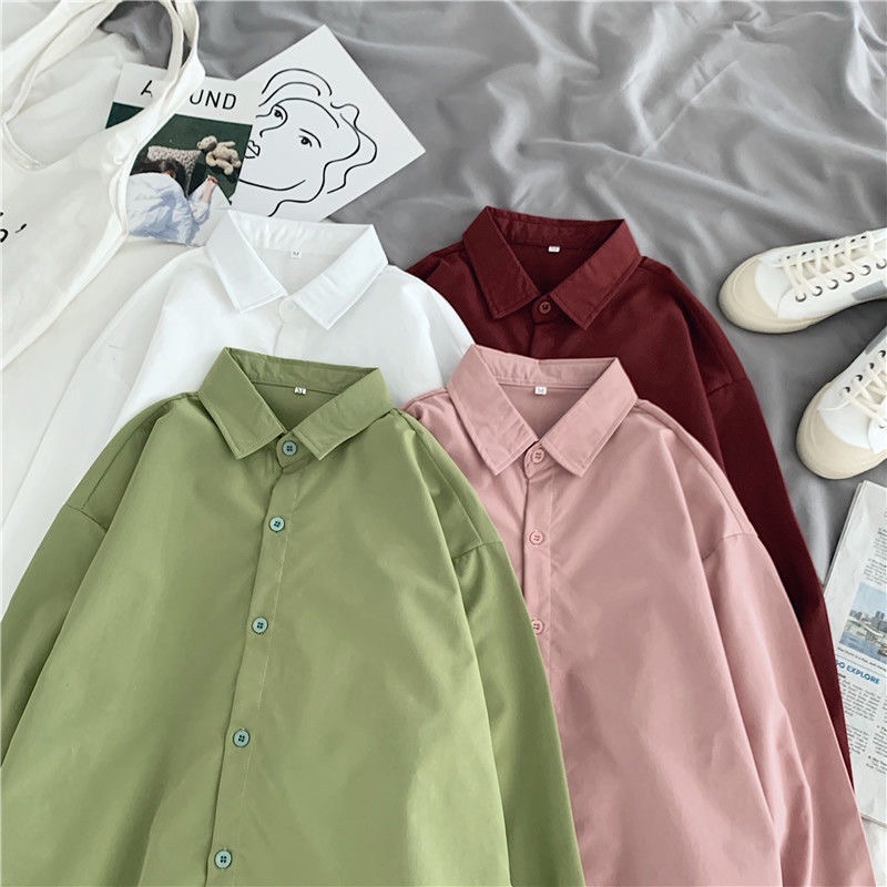 áo sơ mi dài tay dáng rộng phong cách học sinh nhiều mầu