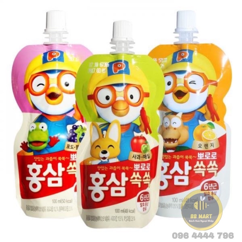 Nước hồng sâm Hàn Quốc Pororo , Nước giải khát bổ dưỡng cho trẻ ( 100ml )