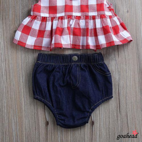 Set áo thun ngắn tay và quần short denim phong cách năng động dễ thương dành cho bé gái