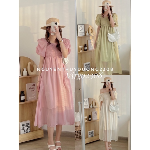 [NEW]VÁY TƠ TAY DÚM NHÚN NGỰC MẶC 2 KIỂU”Lamy dress”