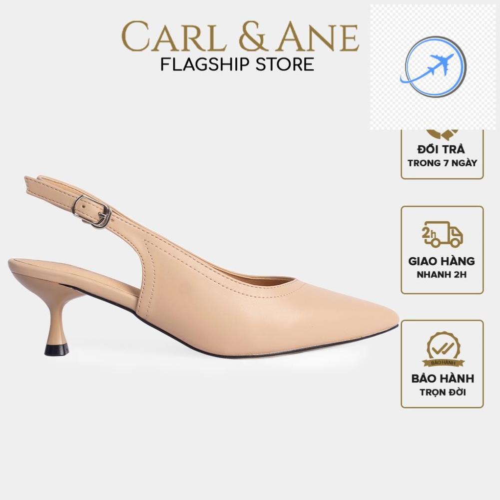 Carl & Ane - Giày cao gót Carl & Ane 2022 mũi nhọn gót hở phối dây quai mảnh cao 5cm màu nude - CL011
