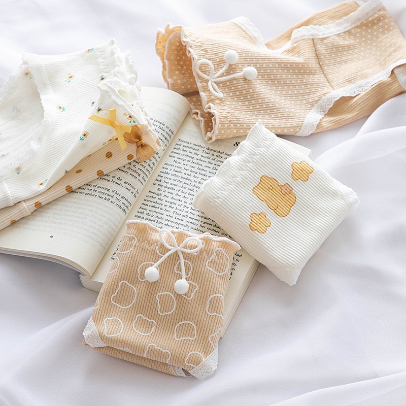 Quần Lót Nữ Cotton Kháng Khuẩn Họa Tiết Trà Sữa Chấm Bi Đáng Yêu