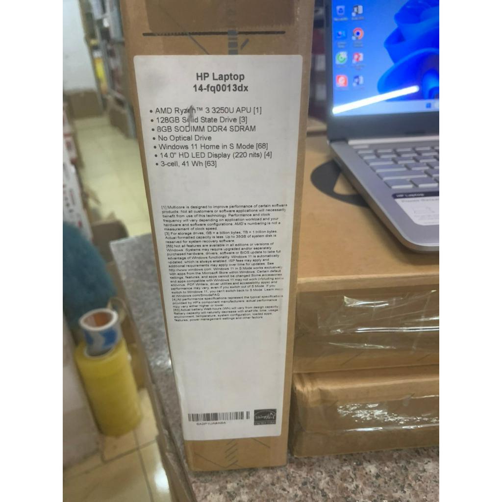 Laptop HP 14 Ryzen R3-3250U | RAM 8G | SSD 128G | màn 14 inch HD | Mầu Bạc | Win 11| Mới 100% nguyên hộp