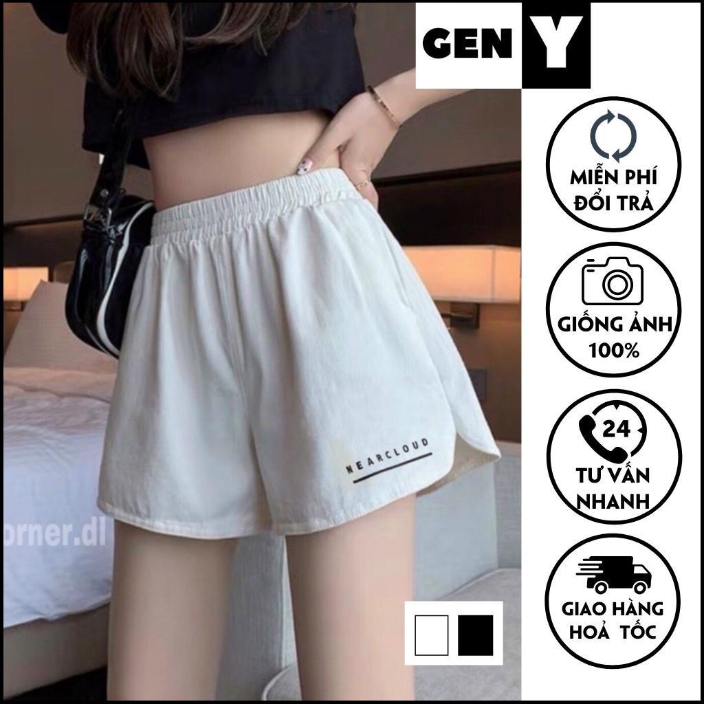 Quần Đùi Nữ Cạp Chun GenY - Quần Shorts Nữ Thêu Chữ Đơn Giản Chất Thun Mềm Mịn